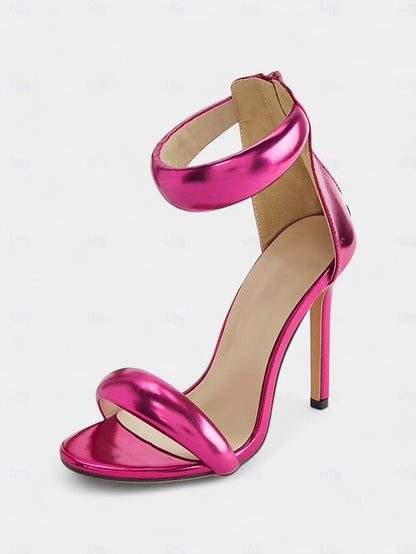 - Metallic Heels for Stiletto Fuchsia Ankle Strap Women
