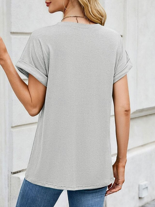 Stylish Top T Fashion Tee Women's Solid Color Shirt Basic