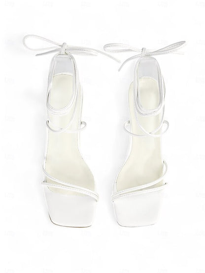 Lace-Up with Heel Block Women's Strappy Clear White Heels