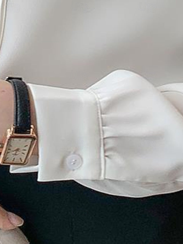 Women's Shirt Elegant Satin Top Blouse Bow Plain Stylish
