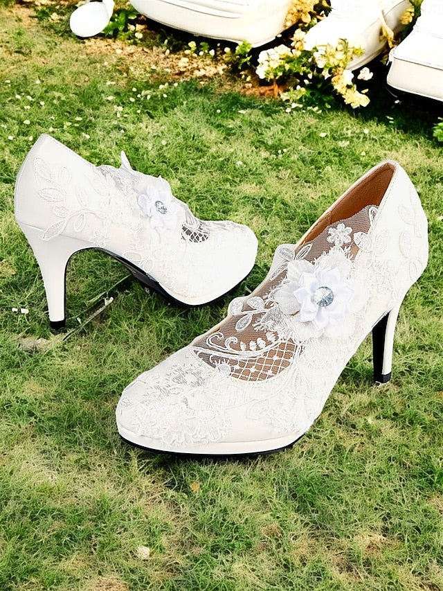 High Heel Floral – White Lace Shoes Bridal Embellishments with
