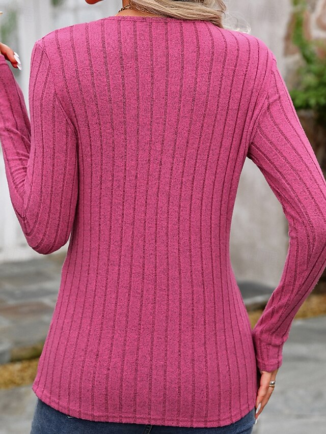 Women's T Shirt Buttons Solid Color Casual Long Sleeve Crew
