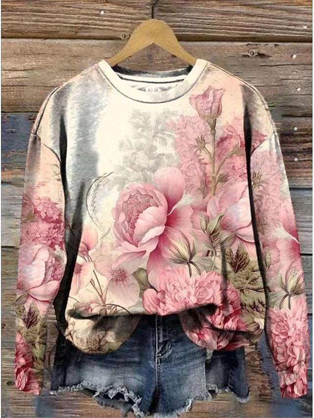 Women's Pullover Sweatshirt Floral Graphic Warm Active