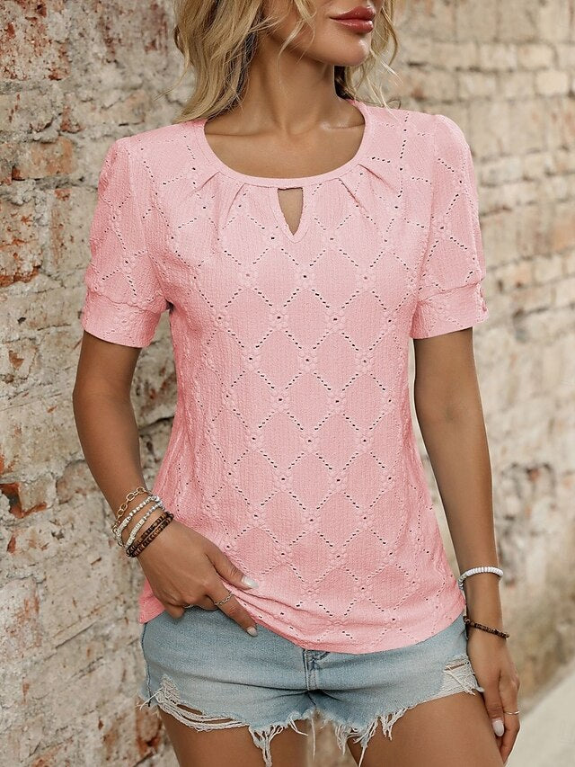 Fashion Shirt Plain T Tee Top Women's Eyelet Stylish