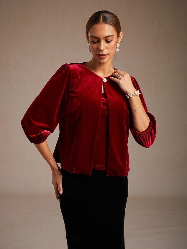 Christmas Women's Velvet Twinset Jacket Vest Button Up