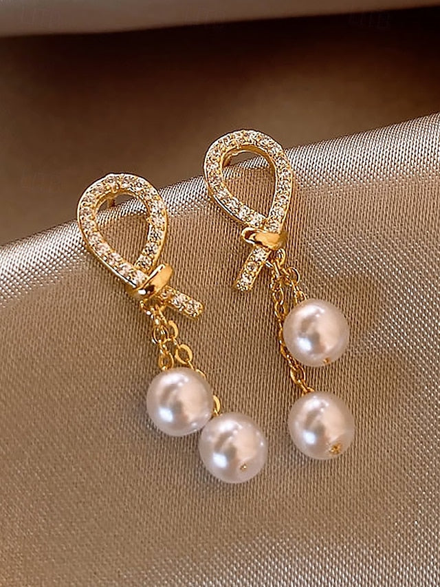 imitation with pearl Women's teardrop earrings rhinestone