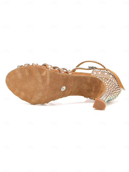 Sandals with Tan Latin Rhinestone-Embellished High Dance Heel