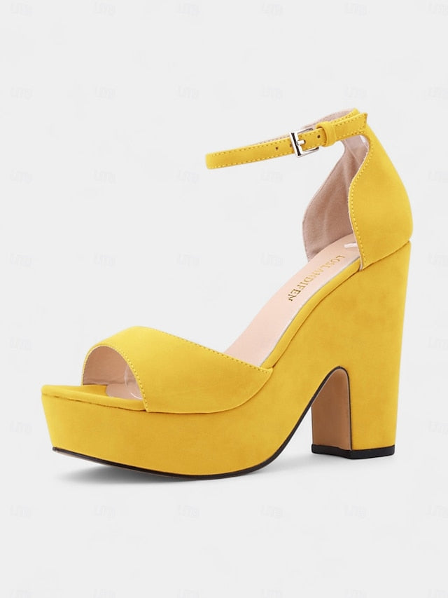 Suede Nude Sandals - Platform Women's Chunky Block Heel