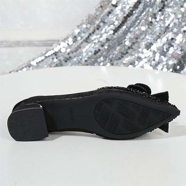 Bow Glitter with Flats - Women's Detail Rhinestone Elegant