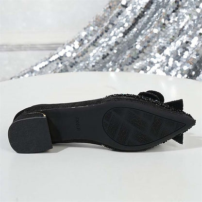 Bow Glitter with Flats - Women's Detail Rhinestone Elegant