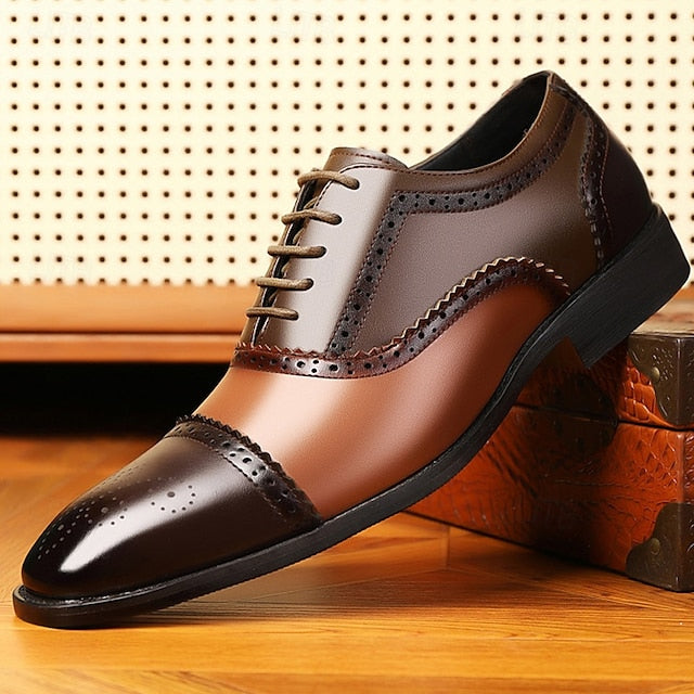 Men's Two-Tone Brogue Black – and Faux Brown Shoes