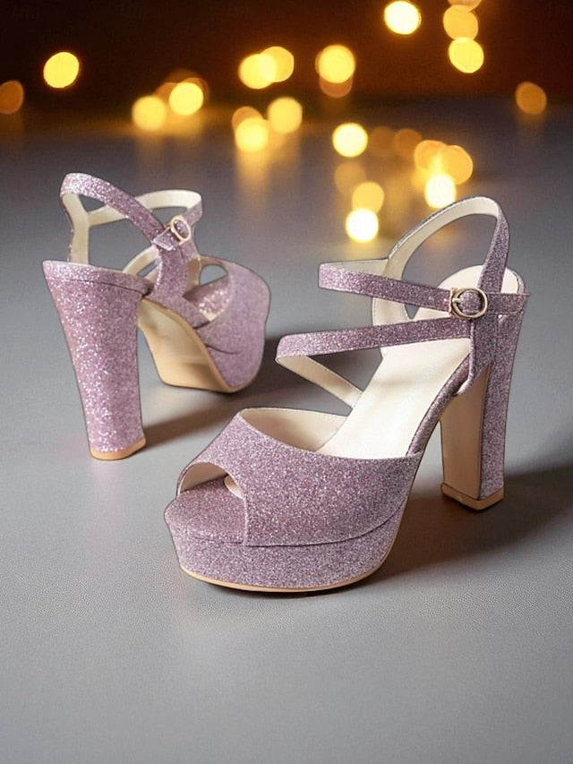 Heel Strap High with Platform Glitter Sandals Women's Ankle