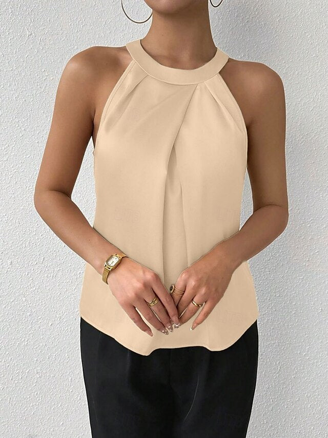 Women's Elegant Satin Top Satin Shirt Camp Collar Shirt