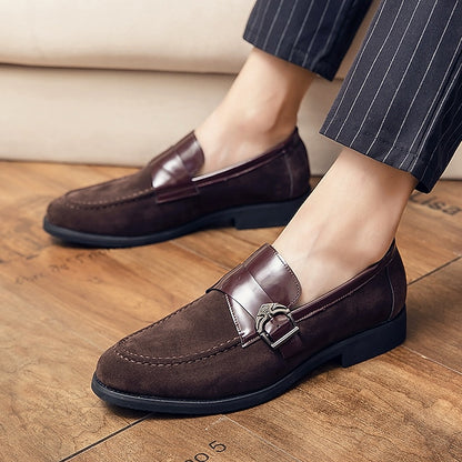 Men's Leather Metal and Loafers Suede Strap with Patent