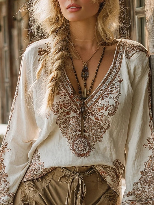Women's Shirt Boho Shirt Blouse Print Floral Graphic