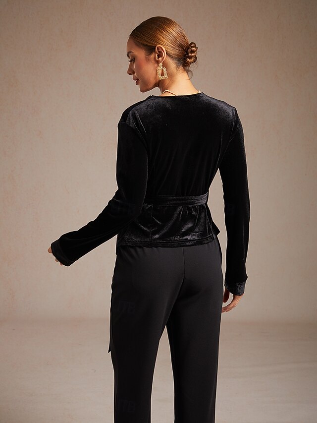 Women's Velvet Wrap Tops Dressy Tops Tie Front Solid Color