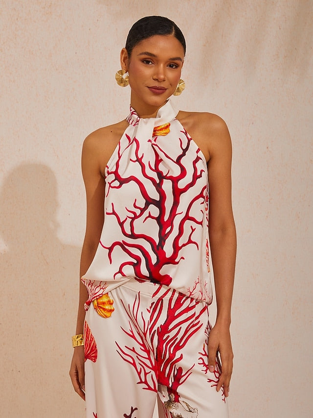 Coral Riviera Silky Satin Top