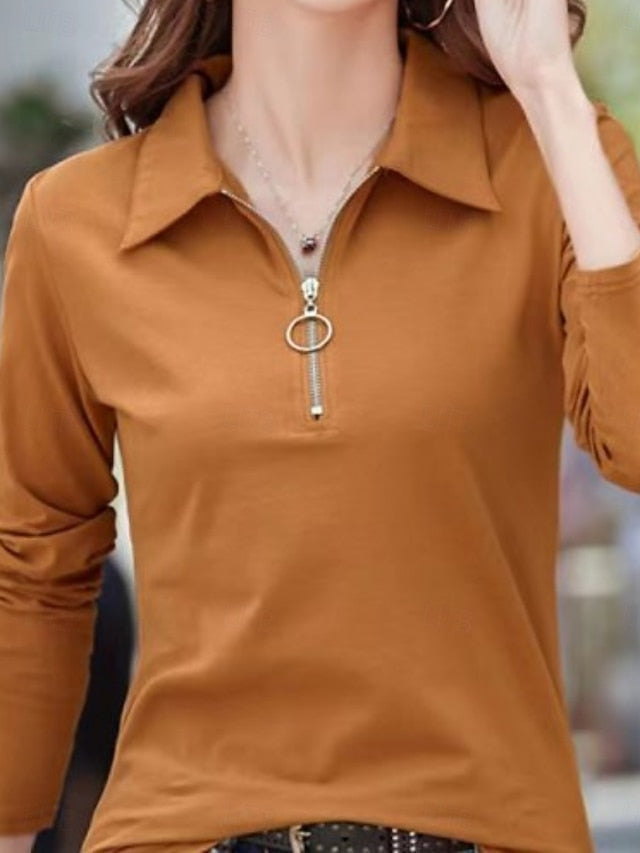 Women's Blouse Zipper Plain Stylish Modern Casual Long