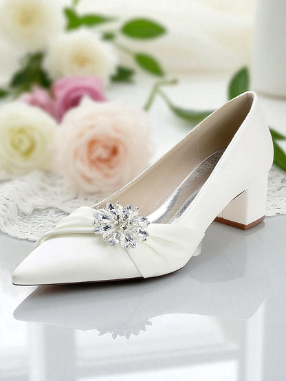 Heel Pumps Women's Block with Crystal White Low