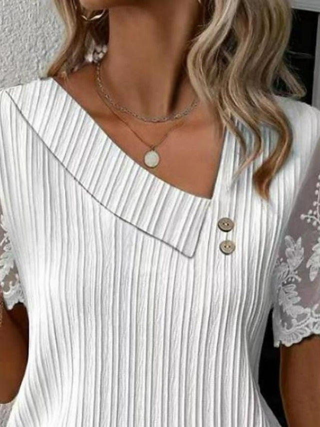 Women's White Elegant Lace Tops Eyelet Blouse Dressy Tops