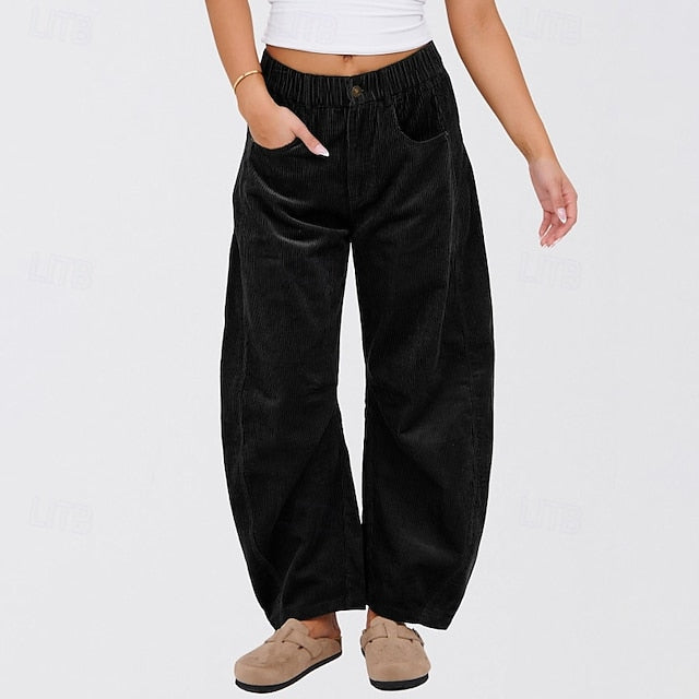 Women's Wide Leg Corduroy Pants Slacks Streetwear Casual
