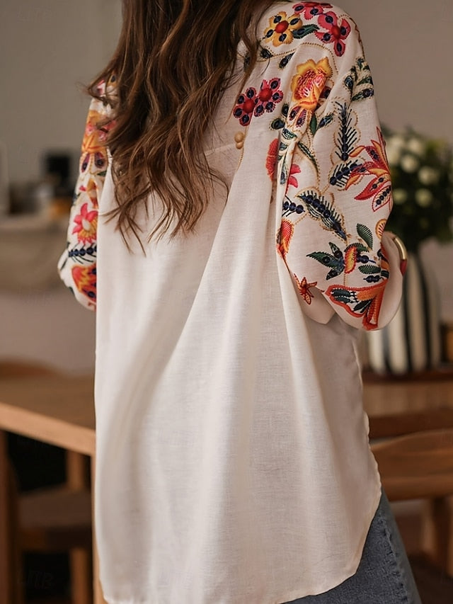 Women's Blouse Buttons Print Floral Stylish Casual Long