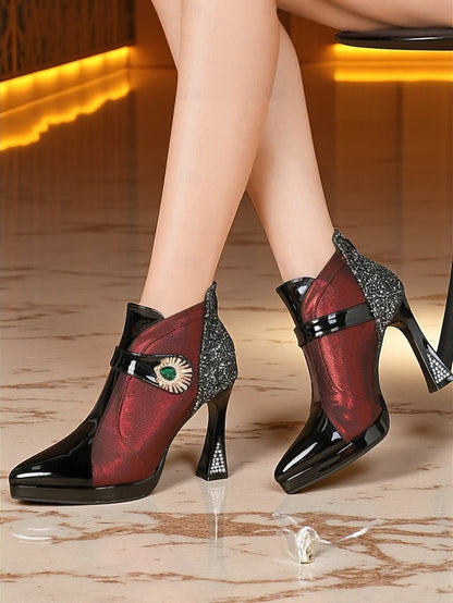 Boots Heel Ankle Women's Glitter High