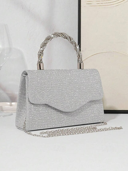 – with Handle Women's Glitter Silver Rhinestone Handbag