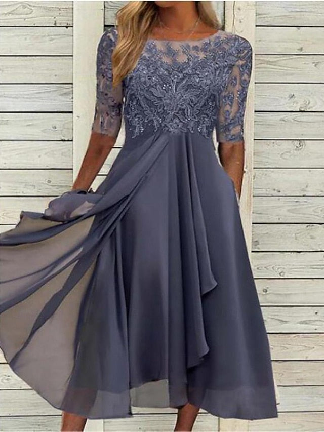 Women's Midi Dress Lace Dress Cocktail Dress Wedding Guest