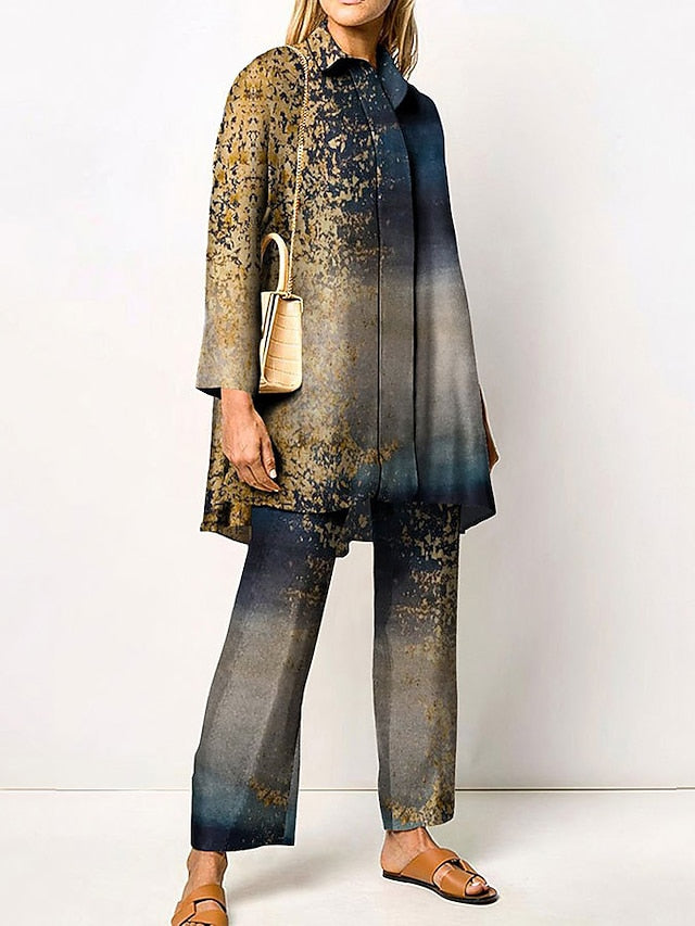 Women's 2 Pieces Elegant Vintage Fashion Shirt Blouse Pants