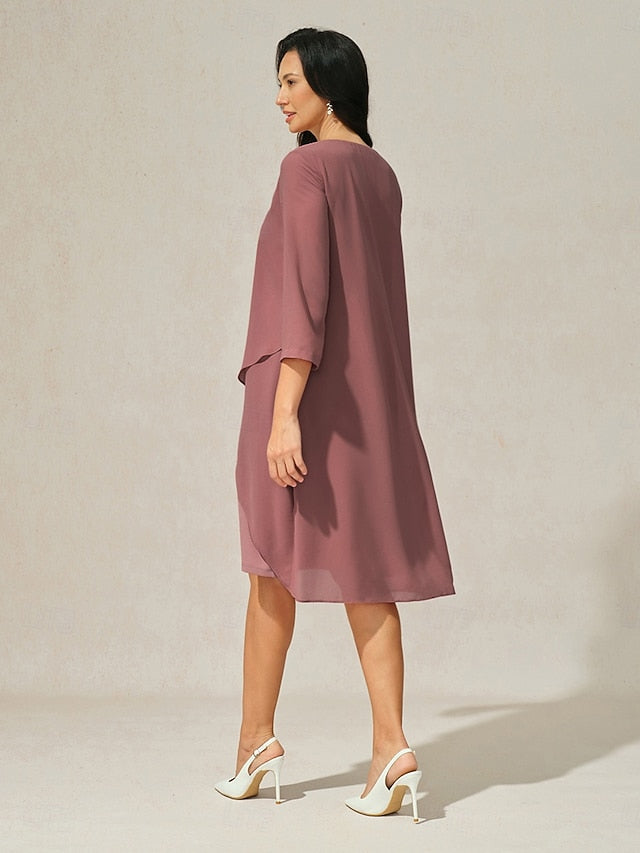 Women's Evening Dress Cape Sleeve Knee-Length Elegant Green