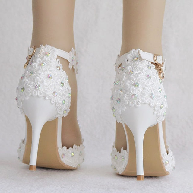 Shoes High Bridal Wedding Lace Heel Pointed Women's