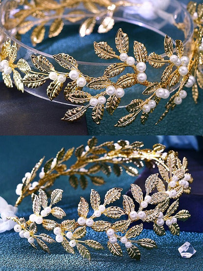 Elegant Pearl Accents Gold with Bridal Leaf – Belt