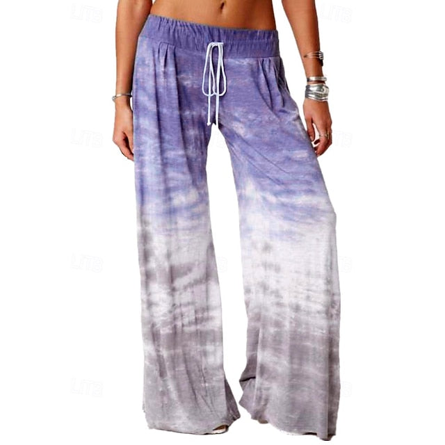 Women's Wide Leg Chinos Casual Full Length Natural Tie Dye