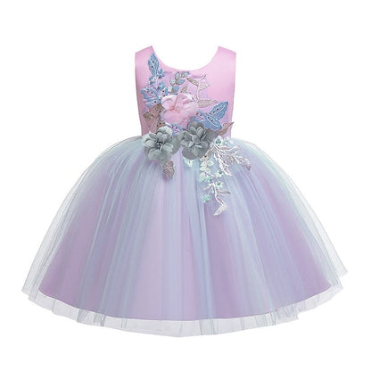 Blue Purple Blushing Dress Kids Lace Floral Girls' Party