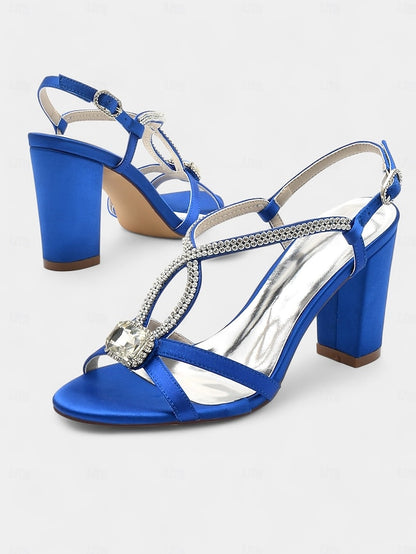 Rhinestone Sandals Blue Royal Satin – Elegant Women's