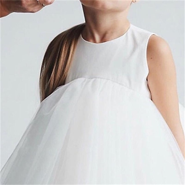 Wedding Mesh Girls' Sleeveless Dress Color Party Solid Kids