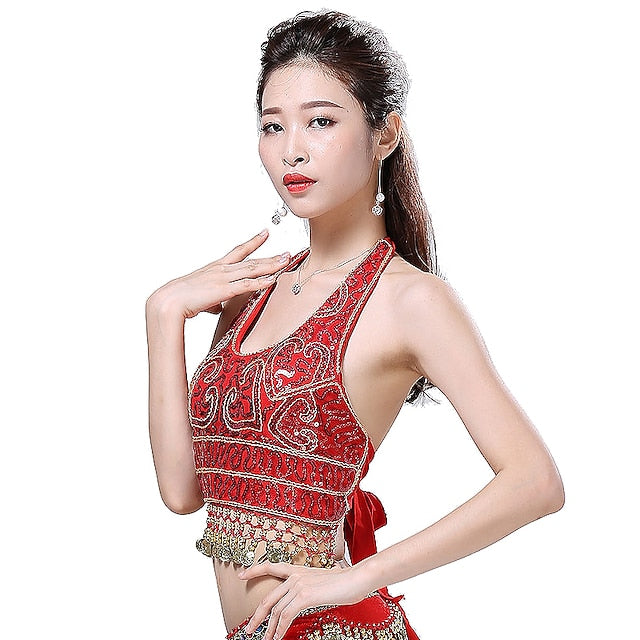 Belly Dance Top Gold Coin Paillette Sequins Women's