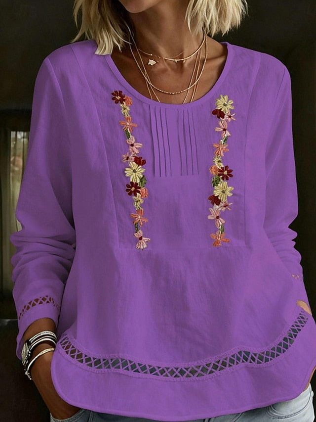 Women's Blouse Dressy Tops Ruched Patchwork Embroidered
