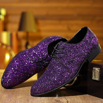 Lace-up Shoes Bold Men's Glitter Party – Statement Purple