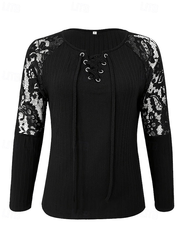 Women's Blouse Lace Patchwork Plain Elegant Stylish Long