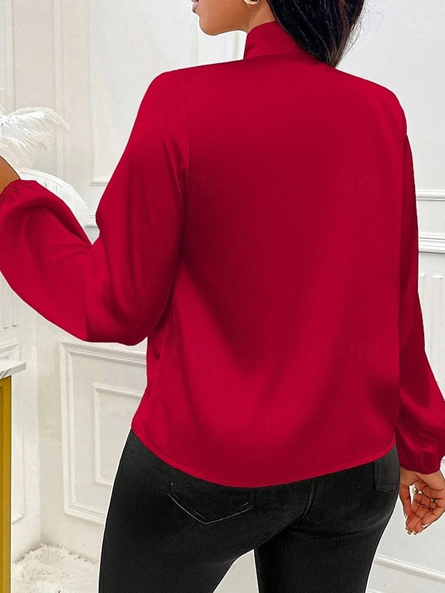 Women's Shirt Elegant Dressy Satin Top Bow Solid Color