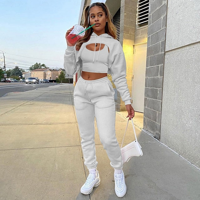 Women's Pants Sets Sleeveless Long Sleeve Round Neck Hooded