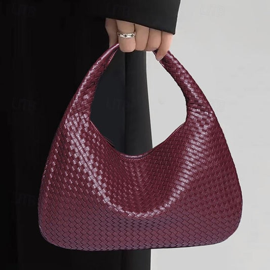 Chic Burgundy Hobo Woven Leather – Bag Women's Faux