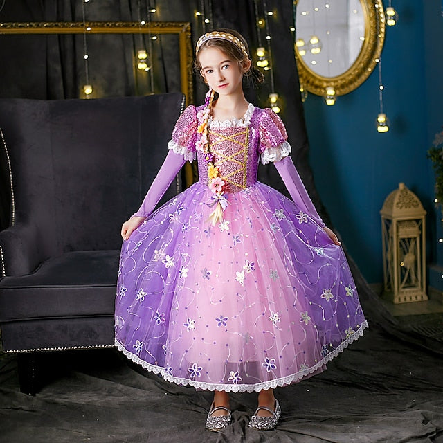 Princess Girl Dress Cosplay Rapunzel Flower Cloak