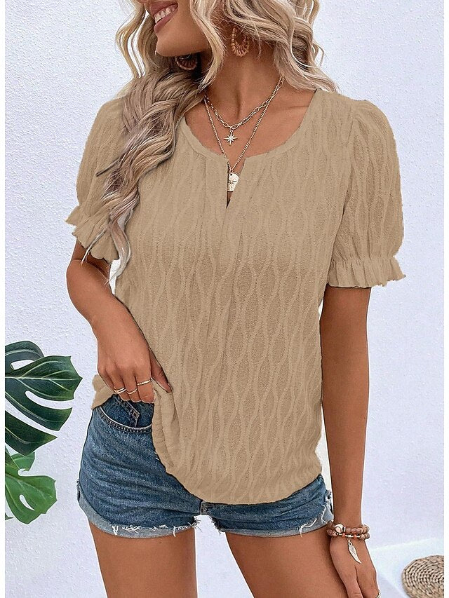 Women's White Elegant Lace Tops Eyelet Blouse Dressy Tops