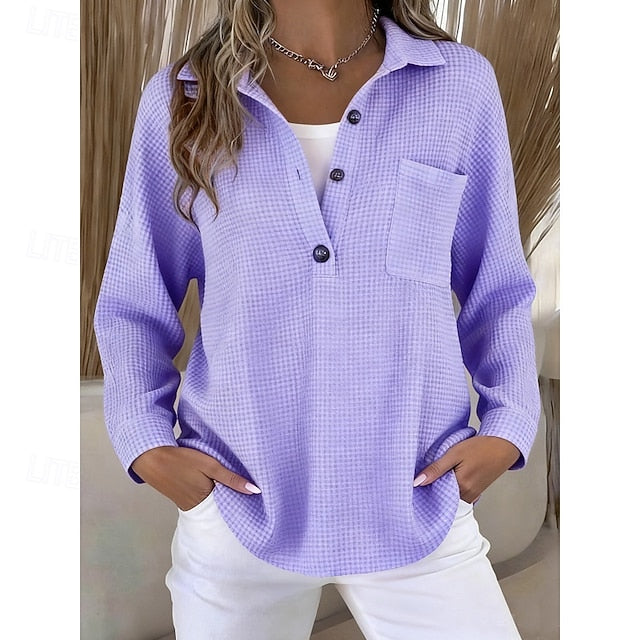 Women's Pullover Sweatshirt Plain Casual Long Sleeve Lapel
