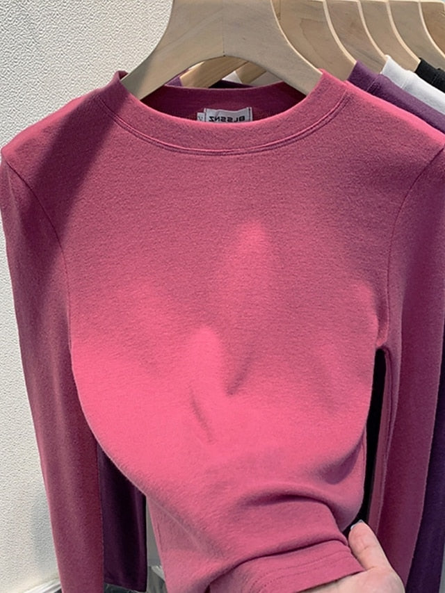 Women's Blouse Solid Color Stylish Casual Long Sleeve Crew