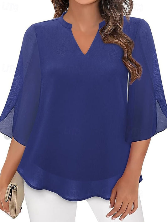 Women's Blouse Chiffon Tops Patchwork Plain Elegant Stylish