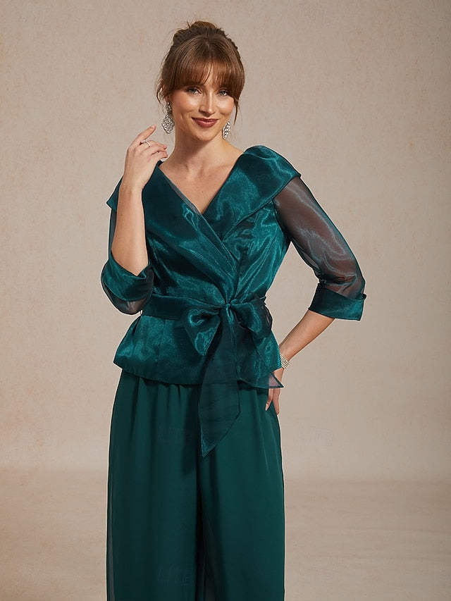Women's Dressy Tops Ruched Illusion Solid Color Elegant 3/4